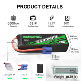 2×Ovonic Rebel 80C 6500mAh 11.1V 3S LiPo Battery with EC5 plug for 1/10 scale RC Car ARRMA 6S FELONY MOJAVE